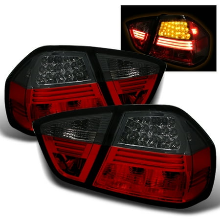 - Fits 2005-2008 06 07 BMW E90 3-Series 4Dr Red Smoked LED Tail Lights Lamps Pair
