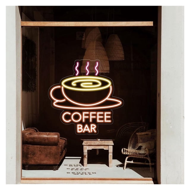 Letrero De Neón Coffee Bar, Luz LED Para Taza De Café, Decoración De Pared Para Cafetería, Regulable, 40cmx40cm