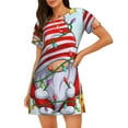 thumbnail image 1 of Balery Funny Christmas Gnome Camisón de manga corta con cuello redondo para mujer, cómodo y elegante., 1 of 6