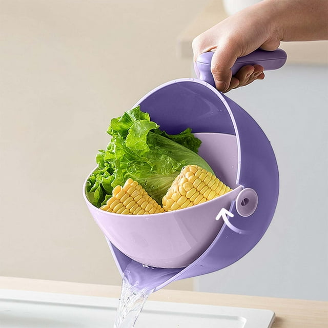Cesta de drenaje de lavabo de verduras de doble capa, colador de fregadero de cocina con bandeja de frutas, colador de almacenamiento de plástico multifuncional para limpieza y exhibición de