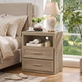thumbnail image 5 of JOAXSWE 24" Wide Nightstand Set of 2, Farmhouse 2 Drawer Bedside Tables with Charging Station, Open Shelves and Metal Handles for Bedroom, Oak, 5 of 7