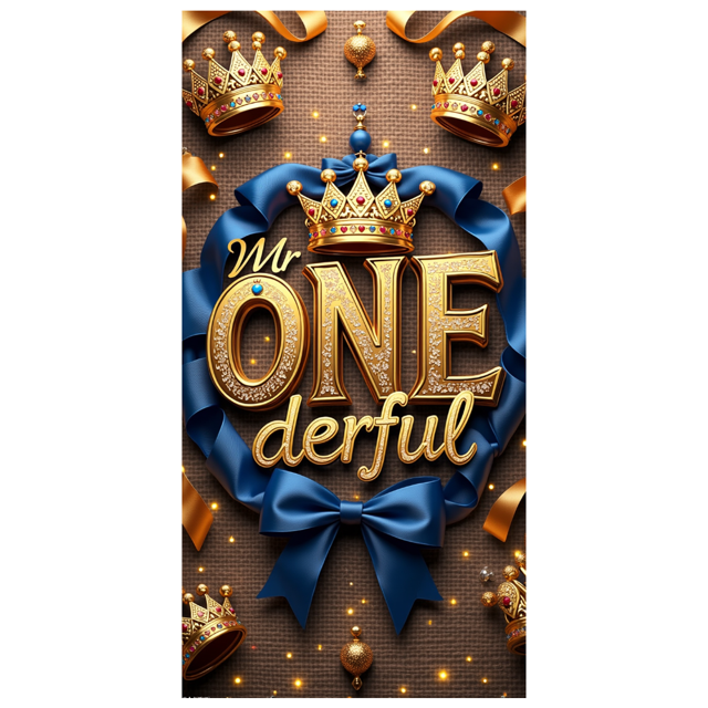 Mr. Onederful First Birthday Backdrop Blue Gold Ribbon Crown Party Decorations Background Banner Celebration Photography Props Baby Shower Decor
