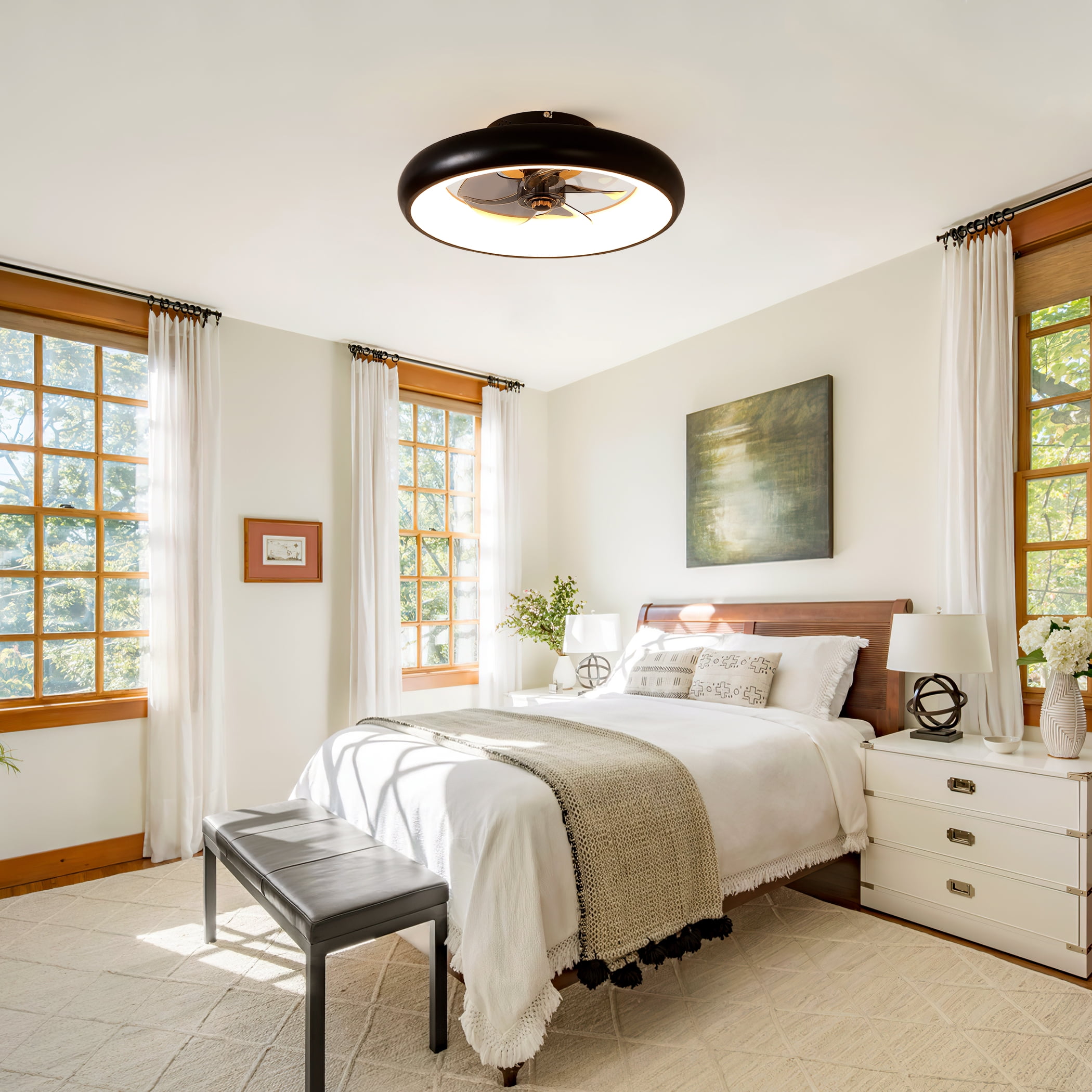 GCGAFUL 18.9" Ceiling Fan with Light and Remote, Flush Mount Led Fan with Stepless Dimming, 6 Speeds, 3 Color Temperatures, Low Profile for Bedroom