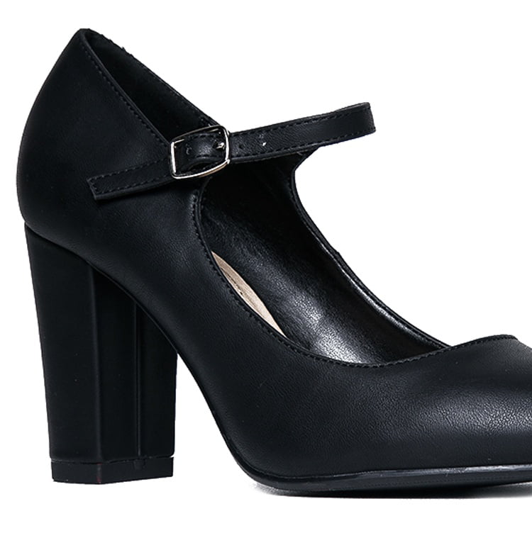 Classic Black Mary Jane Shoes Adult Womens 3 inch Chunky Block Heel 