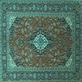 thumbnail image 1 of Ahgly Company Indoor Square Medallion Turquoise Blue Traditional Area Rugs, 3' Square, 1 of 4