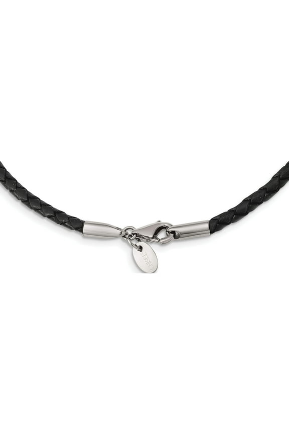 Stainless Steel 3mm Genuine Leather Weave 18In Necklace (18 X 3) Made In China srn197-18