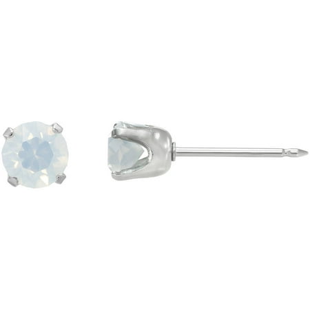 Home Ear Piercing Kit with 4mm Round White Opal Crystal Stainless Steel (Best Earrings For Piercing)