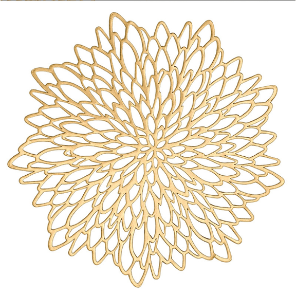 Arcticwind 10-Pack Gold Furonghua PVC Placemats 15 inch Table Place Mats Bulk Decorative Washable and Wipeable Kitchen Place Mat for Table Settings Holiday Wedding Dinner Table Decoration Mat