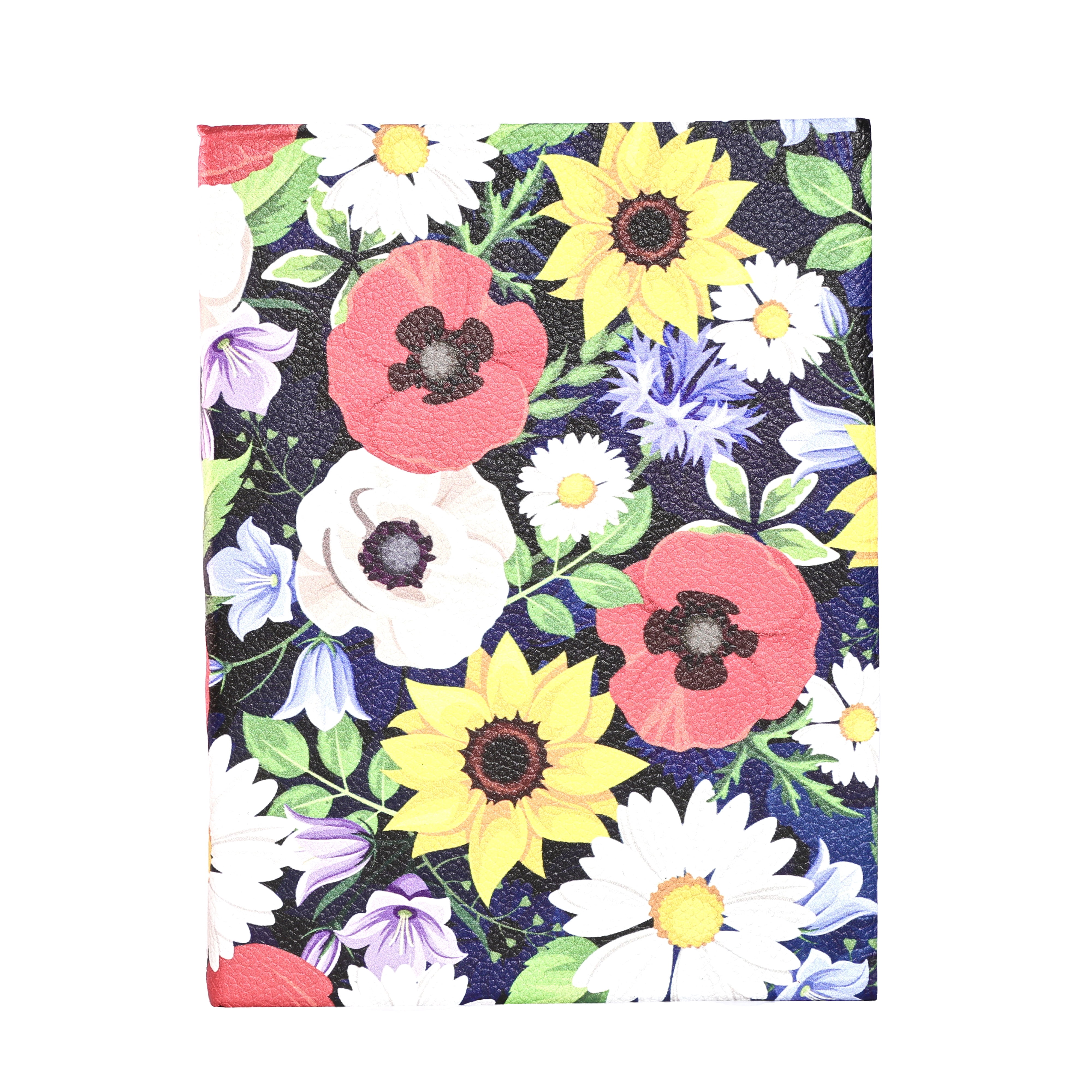 Leather Journal Notebook Sunflower and Poppies