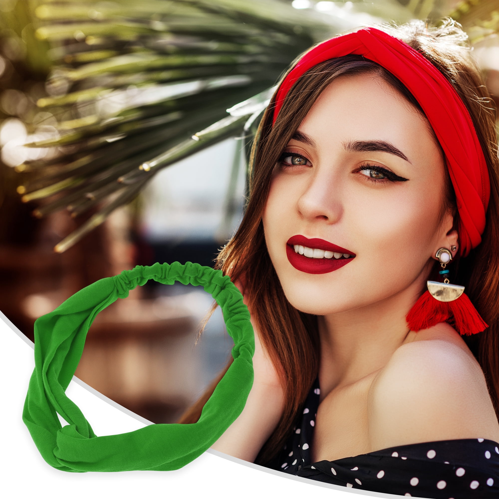 Unique Bargains Stylish Simple Solid Elastic Cross Headwrap Grass Green
