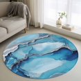 thumbnail image 3 of 3.3ft Washable Round Rug, Marble Texture Non-Slip Circle Area Rug for Entryway Bedroom, Blue Sliver Abstract Wave Modern Indoor Accent Floor Mat for Home Decor, 3 of 9