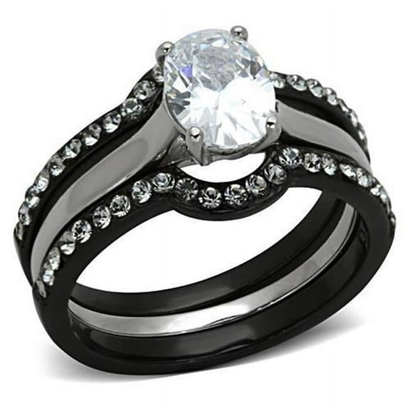 Alamode TK1344-9 Women Two-Tone IP Black Stainless Steel Ring with AAA Grade CZ in Clear - Size 9