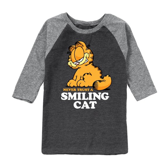 Garfield - Never Trust Smiling Cat - Toddler And Youth Raglan Graphic T-Shirt