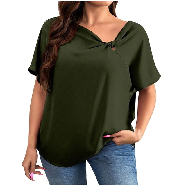 Tamaño Más Suelto Ajuste Camisetas para las Mujeres Primavera Color Sólido Casual de Manga Corta Camiseta Superior, Poliéster