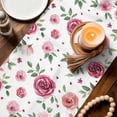 thumbnail image 4 of Table Runners 72 Inches Long, Pink Flowers Cotton Linen Kitchen Dining Coffee Table Runner for Party Home Decor, Simple Romantic Botanical Floral Leaves Tabletop Dresser Scarves Runner 18x72 Inch, 4 of 9