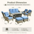 thumbnail image 3 of Vcatnet Patio Furniture Set with Fire Pit 8 Pieces Wicker Outdoor Sectionals High Back Outdoor Conversation Set with Ottoman, Diamond Blue, 3 of 9