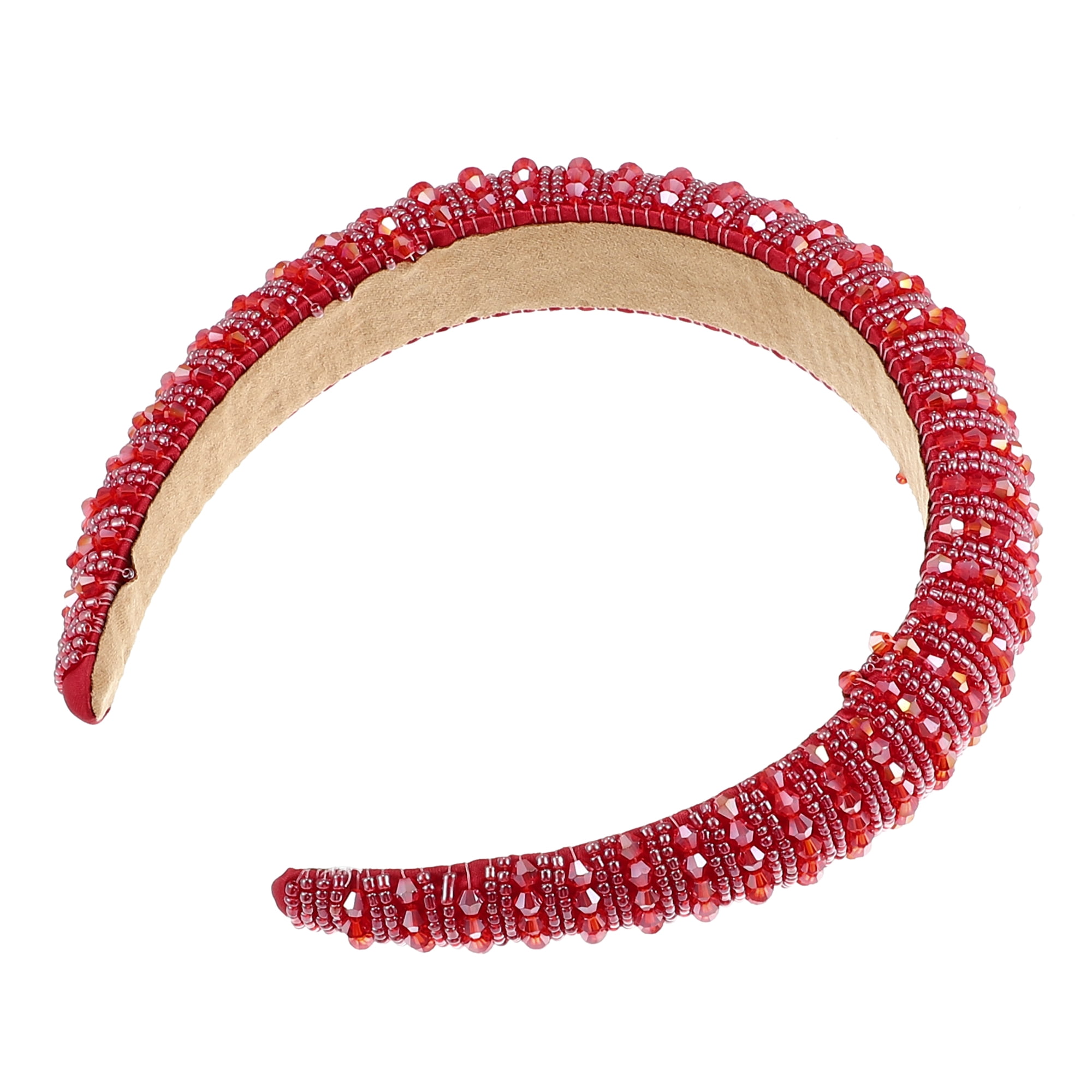 Unique Bargains Crystal Headband Rhinestone Hairband for Women 1.2 Inch Wide Red