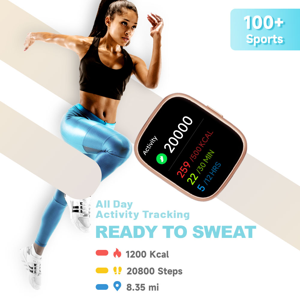 TOOBUR Smart Watch for Women, 1.83" Fitness Tracker Watch with Step Tracker/Pedometer/Sleep, IP68 Waterproof Smartwatch Calls Compatible iOS Android Beige