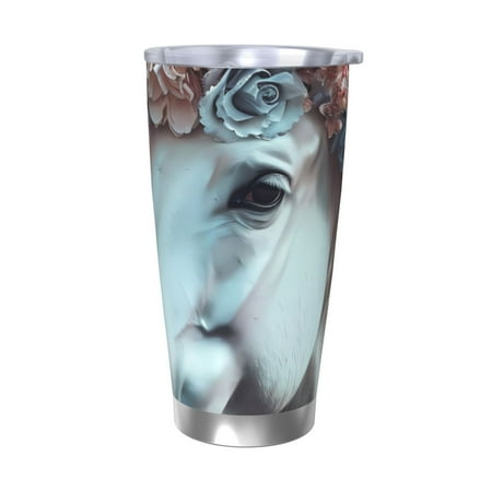 

Gukieu Flower Crown White Horse Print 20OZ Car Cup Vacuum Stainless Steel Leak-proof Thermos Cup Unisex Suitable for Home Outdoor and Sports-Without Straw