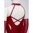 thumbnail image 5 of iixpin Girls Sleeveless Mesh Drapes Tassels Bodysuit for Samba Rumba Latin Rhinestones Dance Dress with Gloves Burgundy 6, 5 of 7