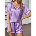 thumbnail image 3 of Avidlove Women's Satin Silk Pajama Set Short Sleeve Pj Tops with Short Sleepwear Two Piece Loungwear Soft Matching Lounge Sets S-XXL, 3 of 6
