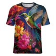 thumbnail image 5 of Flower Hummingbird Womens Tops Women's Fashion Casual Short Sleeve Flower Print Round Neck Pullover Top Blouse, 5 of 6