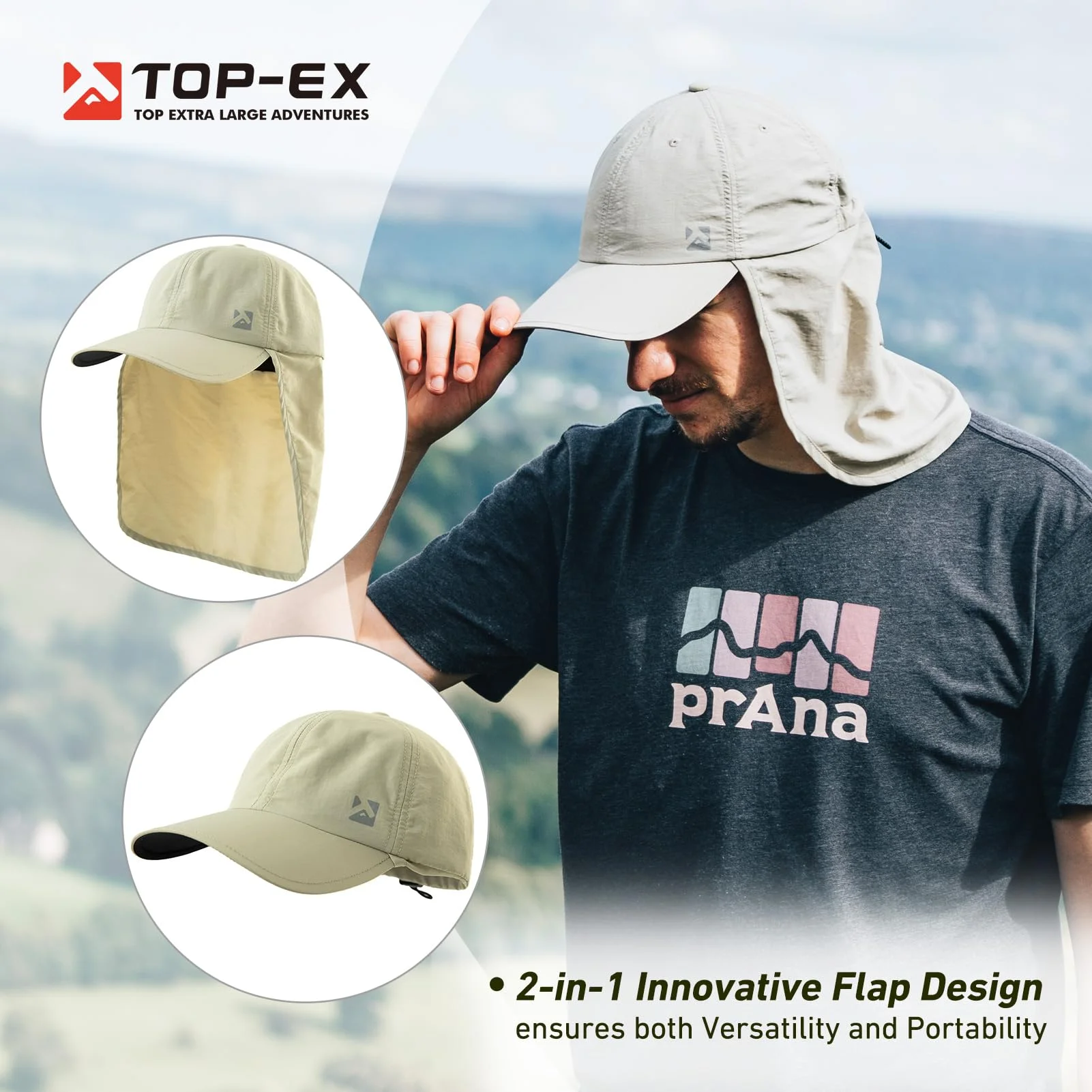 TOP-EX XL/XXL Waterproof Baseball Cap Men with Neck Flap UV Protection Sun Hats Women, Foldable Summer Hats Safari Hiking Outdoor Hat Breathable Adjustable Dark gray L/XL