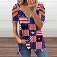 thumbnail image 2 of American Flag Painting Brush Style Womens Summer V Neck Zipper Top Short Sleeve T Shirt Off Shoulder Top Casual Classy Loose Shirts, 2 of 7