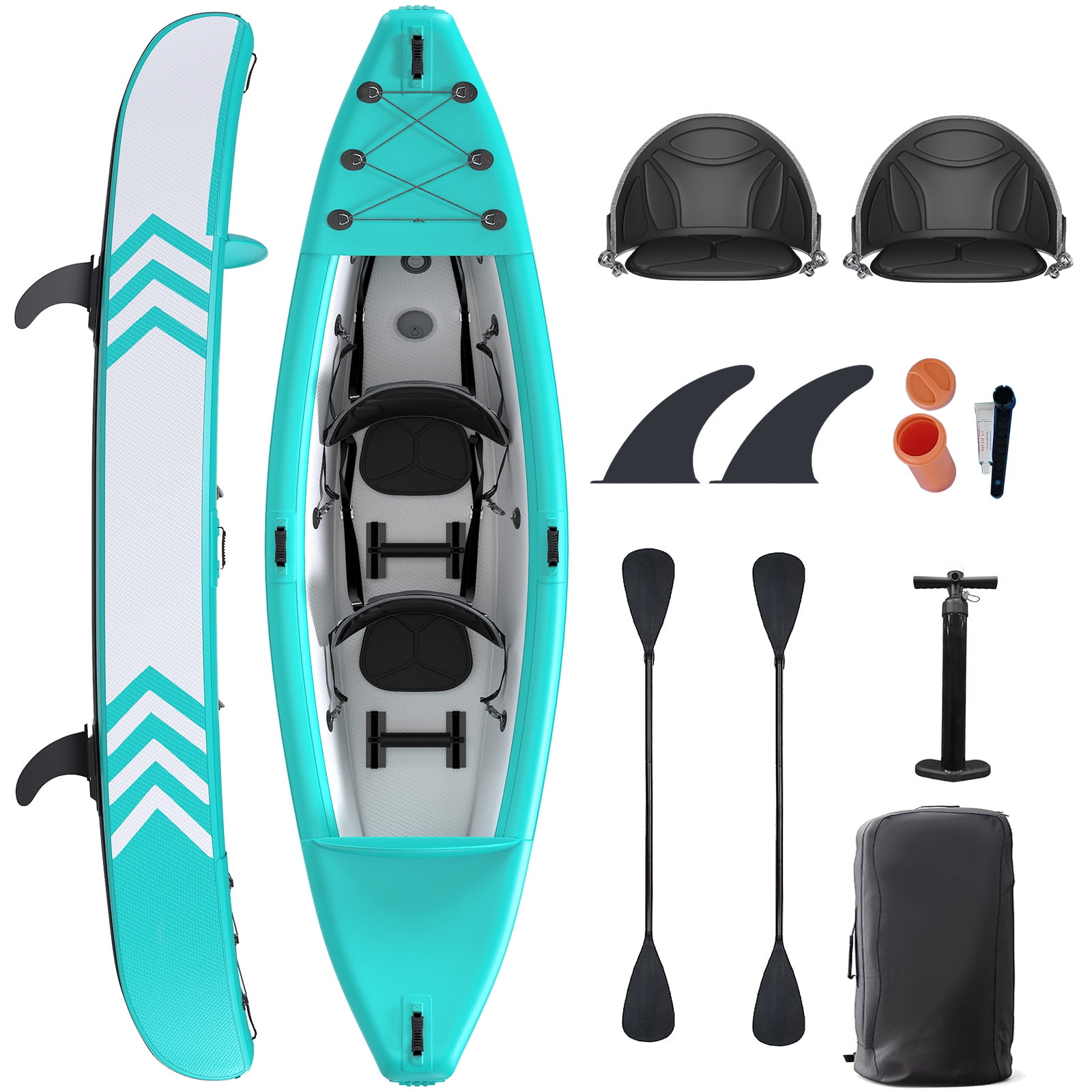 Bezliving 2-Person Inflatable Kayak for Adults, Heavy-Duty PVC, Drop-Stitch Floor, Lightweight, Portable, and Durable Tandem Kayak for Fishing, Touring, and Water Sports, Blue