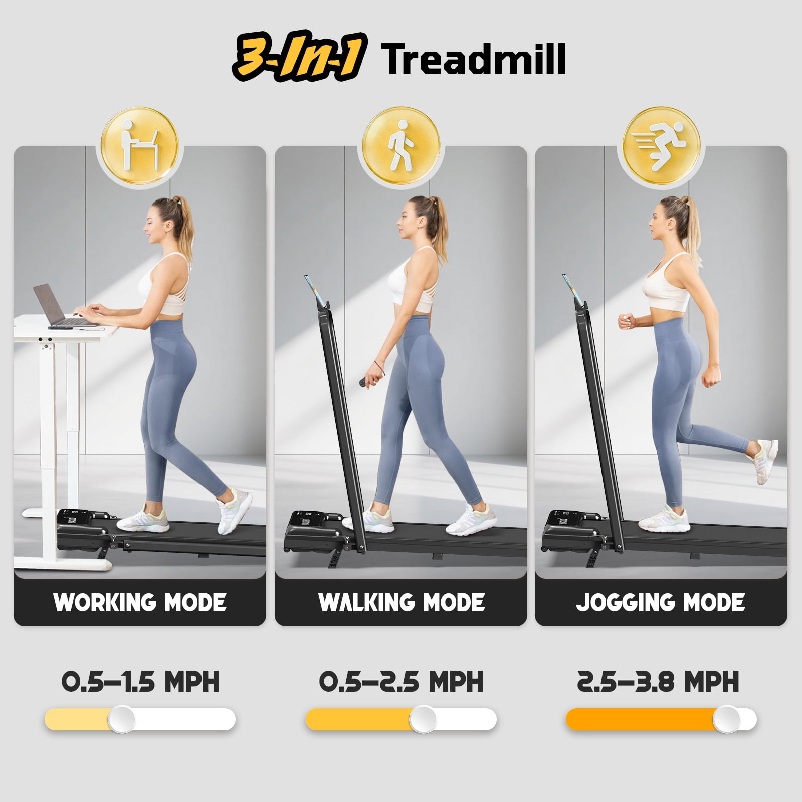 Walking Pad Treadmill with Handle Bar & 6% Adjustable Incline, Foldable Portable Treadmills for Home Office, Quiet Under Desk Treadmill, Black