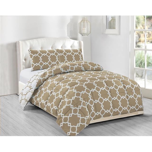 Kensie GREY 14408D=6 Comforter Set For Bedding - Reversible Solid - 3 Piece Set - Fits Full & Queen - Taupe
