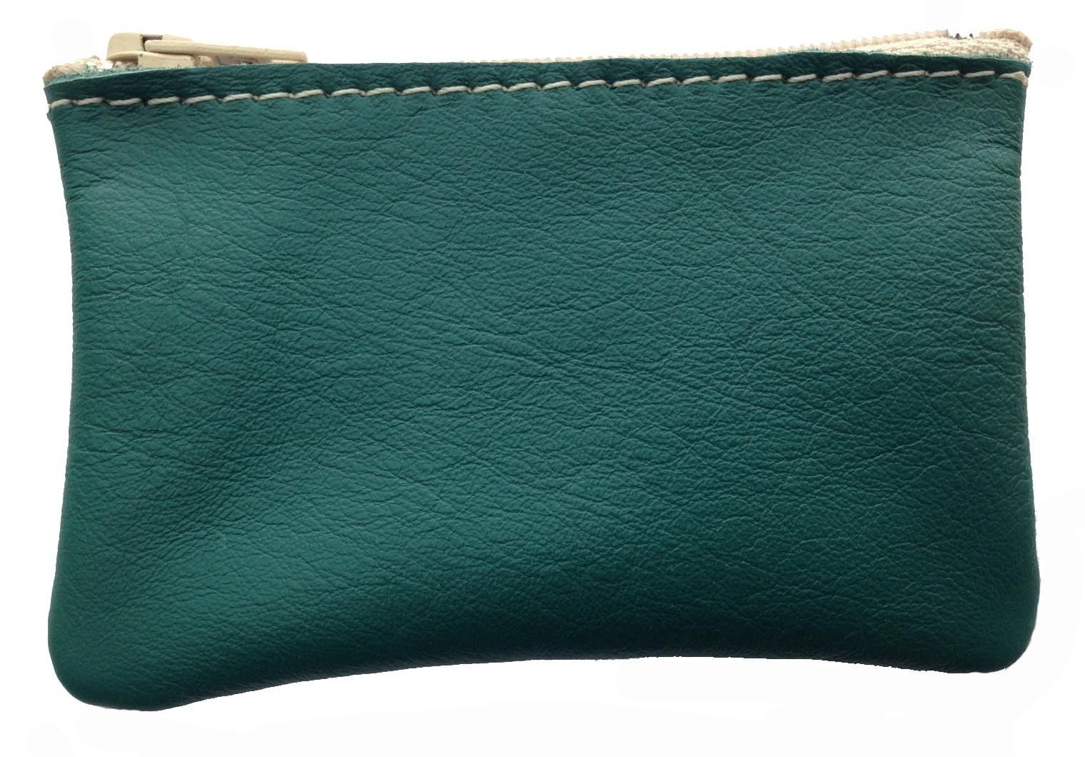 Leather Zippered Coin Pouch Change Holder USA Made, Teal