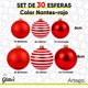 thumbnail image 2 of Esferas para árbol de navidad Artego set mix de 30 esferas = 10pz*8cm 20pz*6cm color Rojo * Línea Glitter 3 acabados glitter, brillante y cromada, para colgar Christmas ornaments, 2 of 6