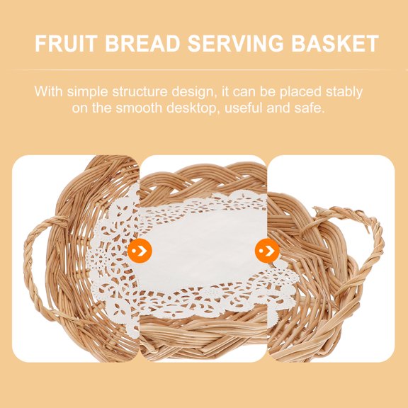 ETEREAUTY Woven Rattan Bread Basket in Khaki for Fruit Storage Serving and Home Organization