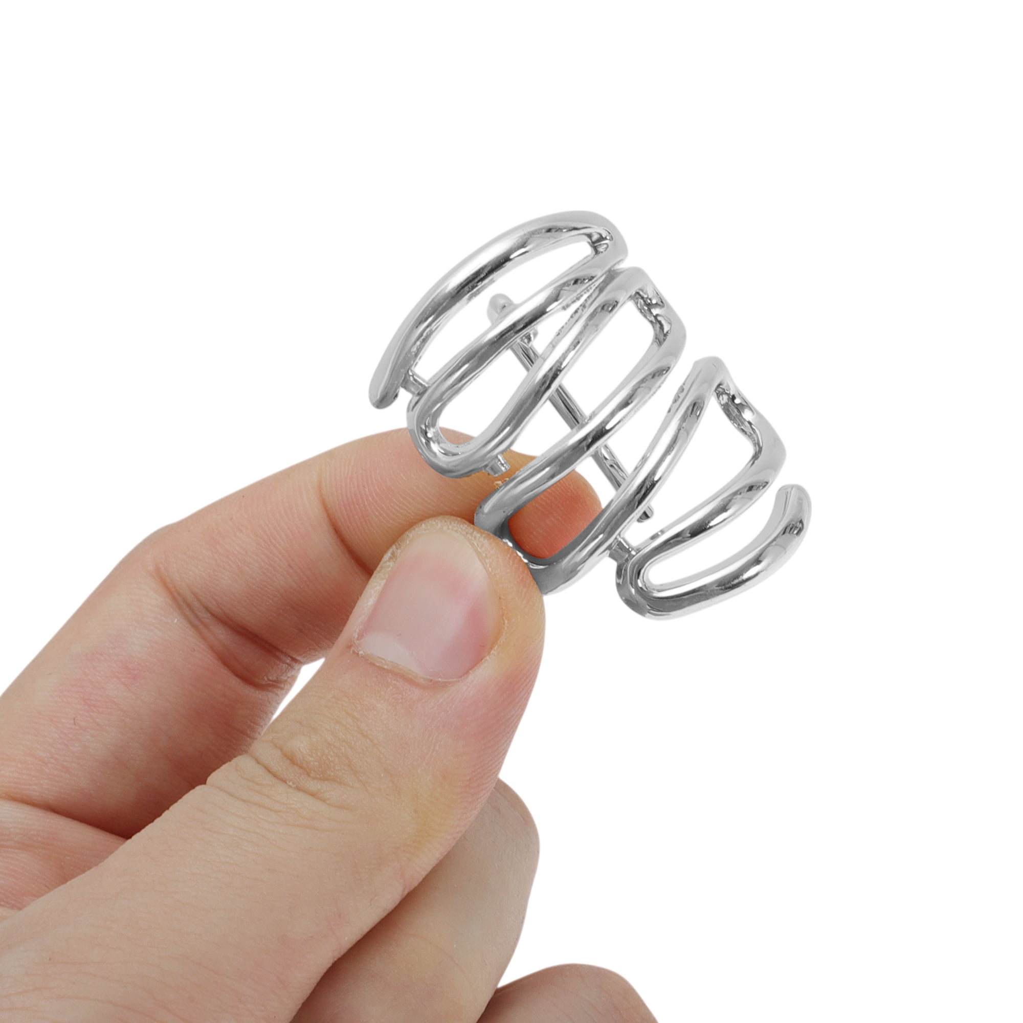 Unique Bargains Stylish Stacked Lines Ponytail Buckle Hair Clip for Women 1 Pc Silver Tone