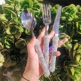thumbnail image 2 of Stainless Steel Western Tableware Set, Classic Dinner Set, Knife, Fork, Manual Mosaic Rhinestones, Dinnerware, 3 Pieces (1), 2 of 6