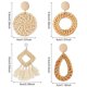thumbnail image 3 of 4 pares de pendientes de ratán, pendientes trenzados, pendientes geométricos trenzados con borlas de ratán, pendientes colgantes trenzados bohemios hechos a mano, 3 of 6
