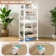 thumbnail image 5 of 5 Tier Rolling Cart Storage Vegetable Rack, Metal Slim Storage Trolley on Wheels, Beauty Fruit Drinks Trolley with 4 Hooks, Mesh Basket Narrow Shelf Unit for Kitchen Bathroom Office, 5 of 6