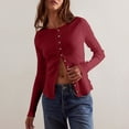 thumbnail image 2 of aidice Ribbed Tops for Women Casual Long Sleeve Round Neck Slim Fitting Shirts Comfy Button up Tops, 2 of 7