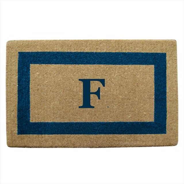 Nedia Home 02029F Monochrome - Cadre Bleu 22 x 36 Po Tapis de Sol en Fibre de Coco Résistant - Monogrammé F