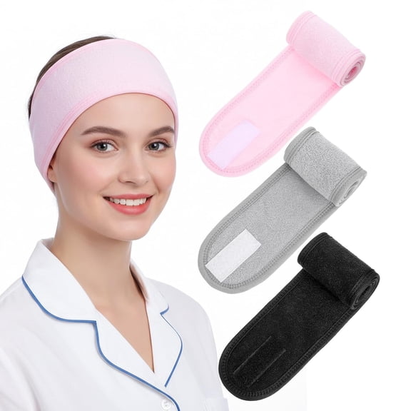 Miaocao 3PCS Spa Facial Headband for Women, Adjustable Terry Cloth Headband Soft Stretchable Hair Wrap Non-Slip Spa Headbands for Face Washing, Makeup and Shower