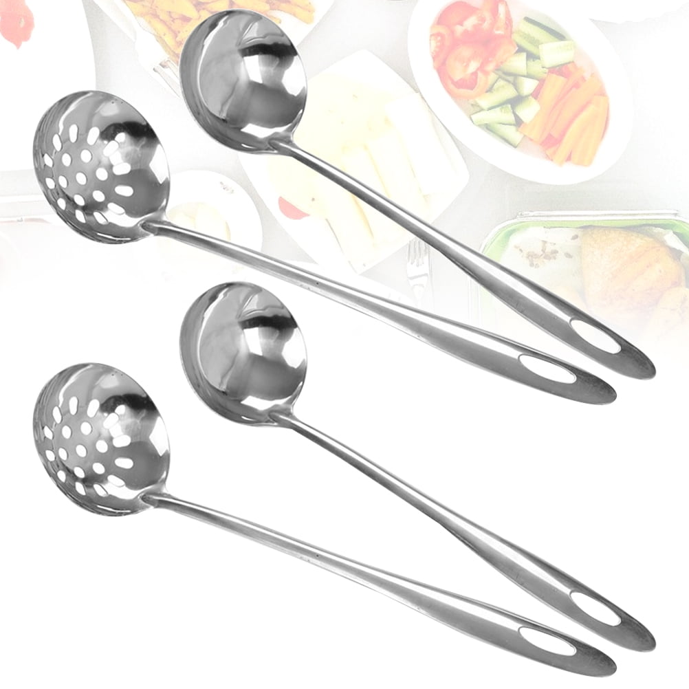 4pcs Practical Hot Pot Spoon Stainless Steel Colander Soup Spoon Long