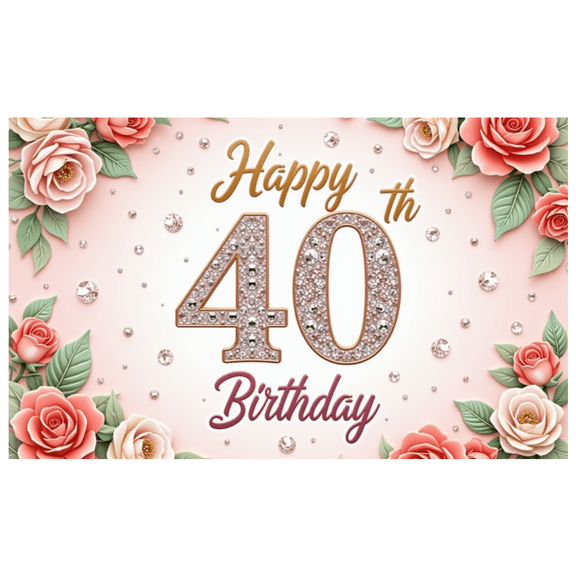 Floral Design Banner Rose Theme Decorative Sequin Birthday Banner for 40th Celebration Party Event Decor Indoor Use