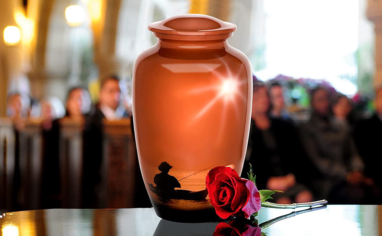 FOREVER URNS Adult Cremation Urn Fishing Urn For Human Ashes, Handcrafted 220 Cu. In With Velvet Bag.