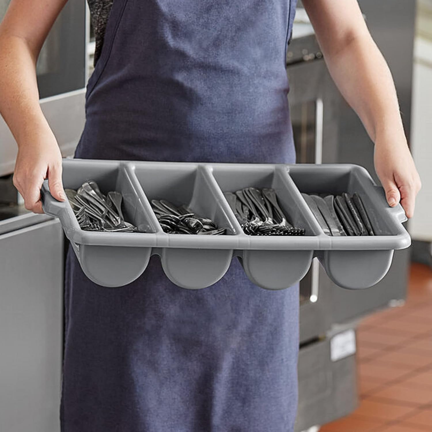 TrueCraftware- 4 Compartments Silverware Organizer Cutlery Tray Gray Color 22-1/2" x 13" x 4"- Plastic Utensils Drawer Holder Cutlery Holder for Kitchen Home and Restaurant Organization