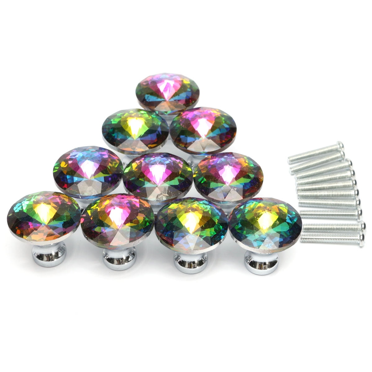 Set of 10 Sparkling Rainbow Glass Home Cabinet Drawer Pull Handle Wardrobe Knobs 