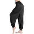 thumbnail image 4 of Women's Super Soft Yoga Pilates Pants Slacks Bloomers Wide Leg Long Loose Baggy Casual Trousers Activewear Relaxed Fit Pants, M-2XL, Black/Gray/Dark Grey, 4 of 6
