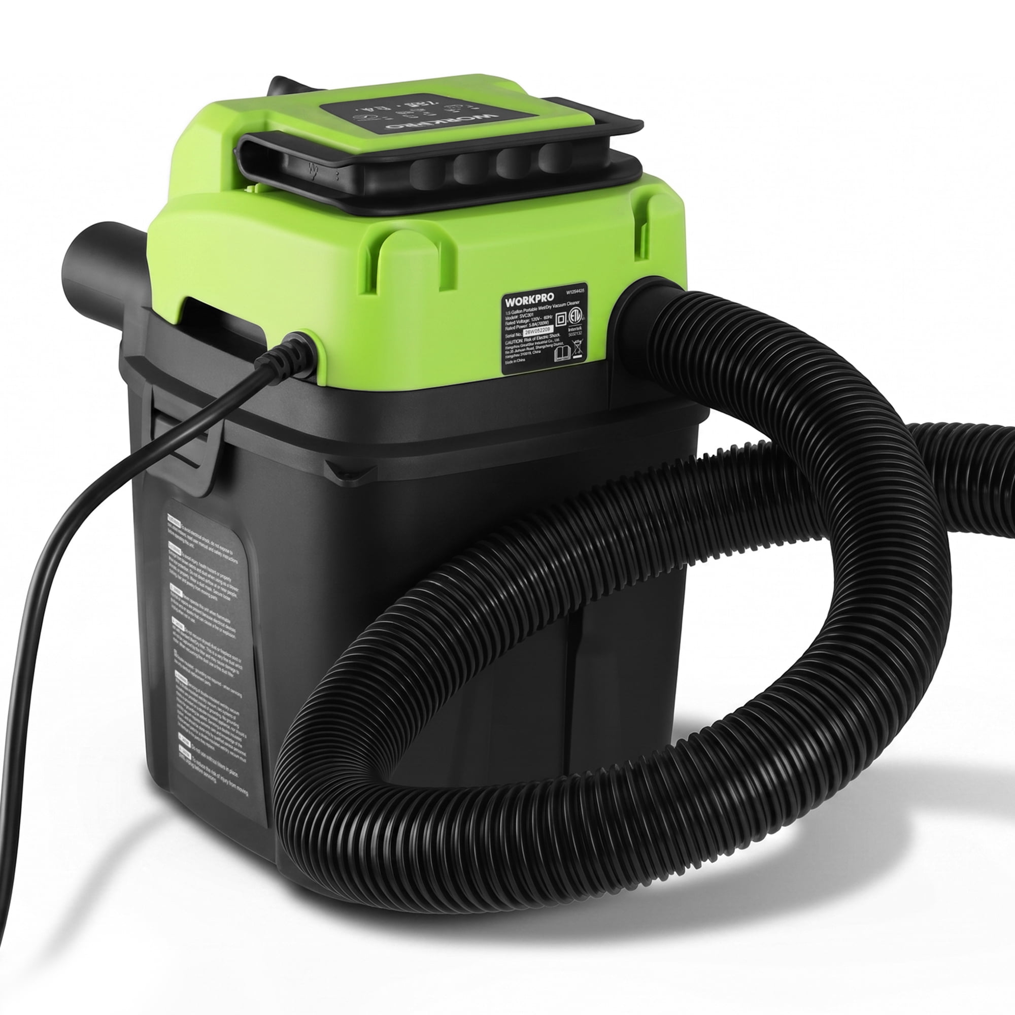 WORKPRO Wet Dry Vacuum 1.5 Gallon 2.5 Peak Horsepower 3-in-1 Portable Shop Vacuum Cleaner Black W125442AW
