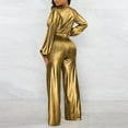 thumbnail image 3 of Aayomet Womens Jumpsuits Women Long Sleeve V Neck Jumpsuits Slim Fit Nightclub Style Long Sleeve Wide Leg Jumpsuit,Gold M, 3 of 5