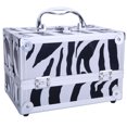 thumbnail image 1 of Makeup Train Case with Lock and Mirror, Portable Aluminum Cosmetic Organizer Box 2 Trays (Zebra), 1 of 9